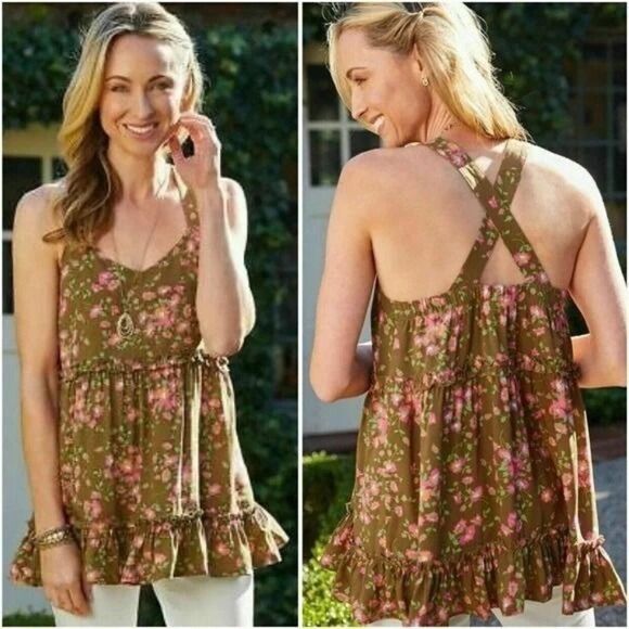 Matilda Jane On A Whim Tank Top Ruffle Hem Floral 27637T Small NWT - Picture 1 of 6